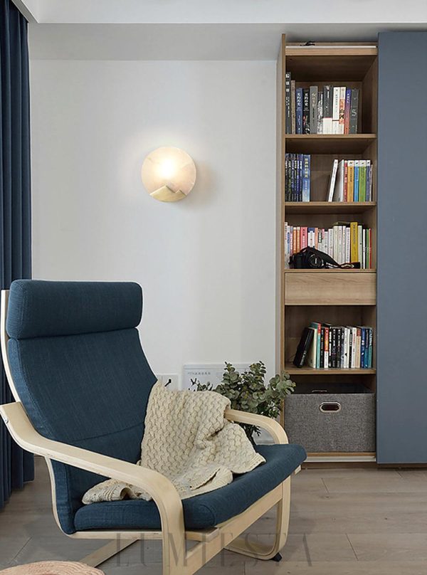 Everest - Mosiężna lampa ścienna, klosz alabastrowy 20/26cm