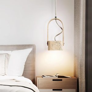 Łukowa elegancka lampa wisząca trawertyn 12cm x 20cm beżowy