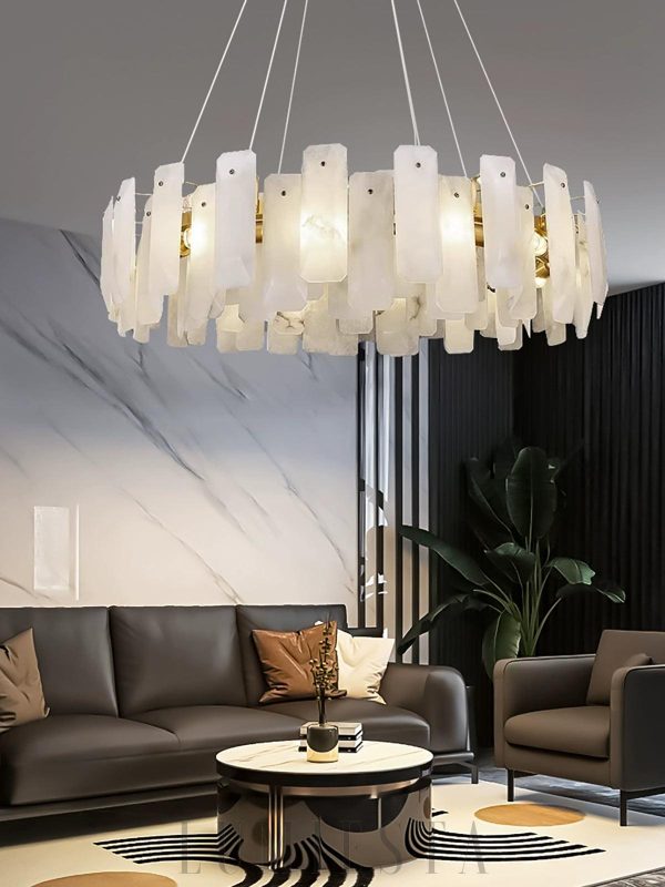 Noah - lampa wisząca okrągła w stylu alabastrowym