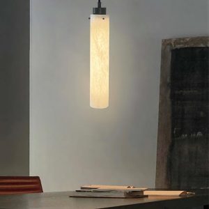 Cyrro - Alabastrowa lampa wisząca, cylindryczna, biała