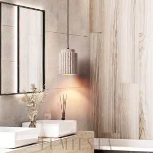 Żłobkowana walcowa lampa wisząca travertyn beż 12cm x 16cm