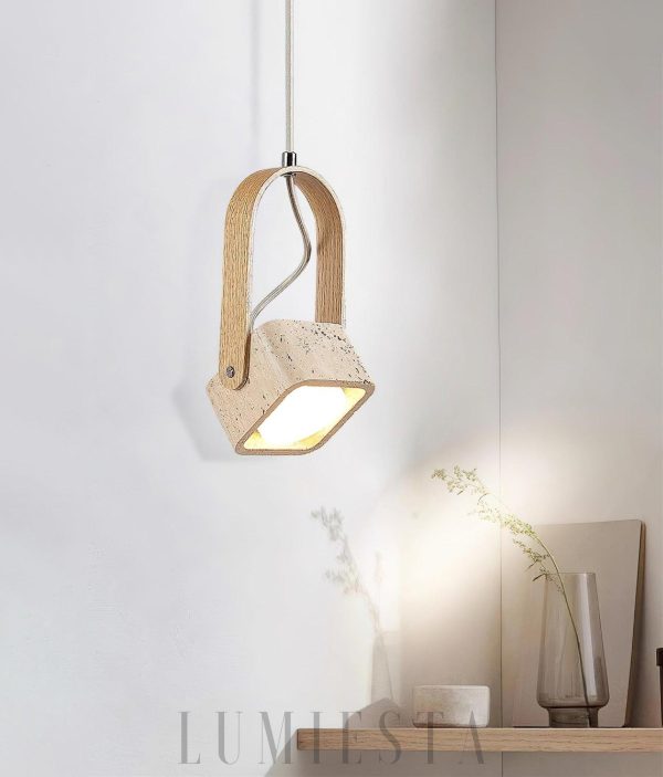 Łukowa elegancka lampa wisząca trawertyn 12cm x 20cm beżowy