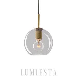 Lampa wisząca szklana w mosiężnej oprawie styl industrialny