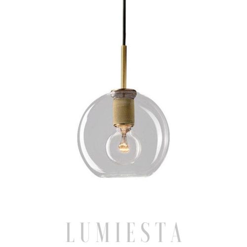 Lampa wisząca szklana w mosiężnej oprawie styl industrialny