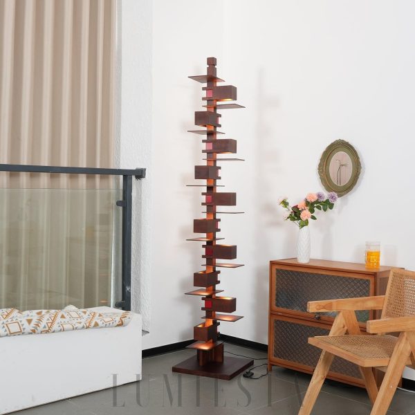 Taliesin - Nowoczesna lampa podłogowa orzechowa i czarna