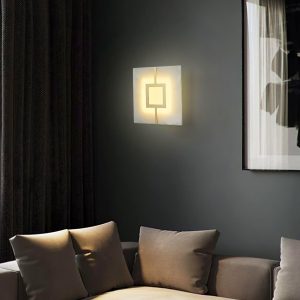 Lampa ścienna Alabaster - mosiądz, biała, kwadrat/prostokąt