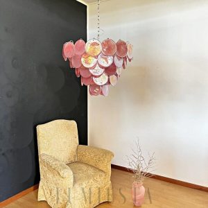 Różowy Lampa Wisząca Dysk Murano 70cm Stylowy Akcent