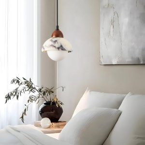 Prima - Lampa wisząca półkole marmur biały Średnica 15cm H18cm