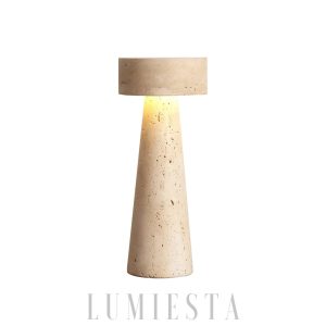 Elegancka stożkowa lampa z naturalnego trawertynu, beżowa, 12x30 cm