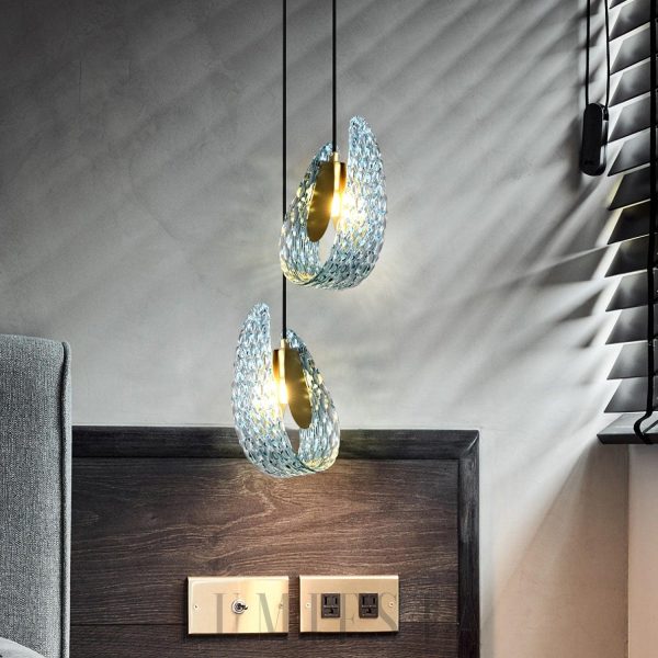  Islay - Lampa wisząca niebieskie szkło mosiężna 13cm x 23cm