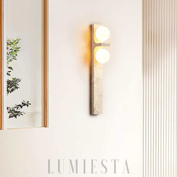 Trave - Asymetryczny prostokątny kinkiet z trawertynu beżowy 50 cm