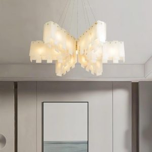 Piccadilly - Żyrandol kaskadowy z alabastru, mosiądz, biały, Ø 57,65,80,95,100,120 cm