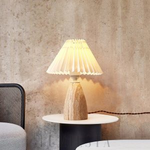 Kilimaro - Stożkowa lampa stołowa trawertynowa beżowa 16x30cm