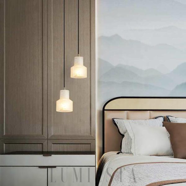 Elegancka lampa wisząca Millson 12 cm alabaster mosiądz