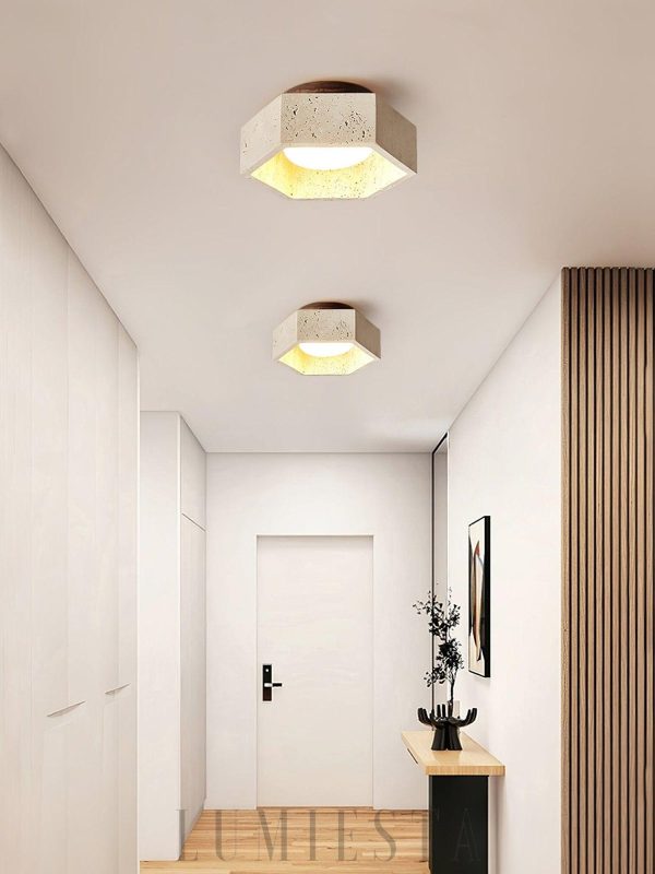 Plafon sufitowy sześciokątny z trawertynu 17cm beżowy