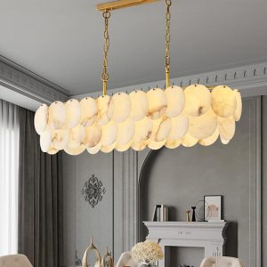 Konnicha - Elegancki żyrandol do jadalni z alabastru - Złoto-biały - Długość 100/120cm