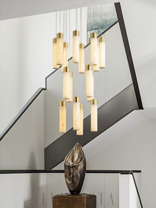 Benito - Mosiężna lampa wisząca Alabaster - kaskadowa