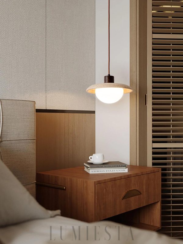 Noah - Lampa wisząca z trawertynu i szkła, Ø25cm, do kuchni, skandynawska