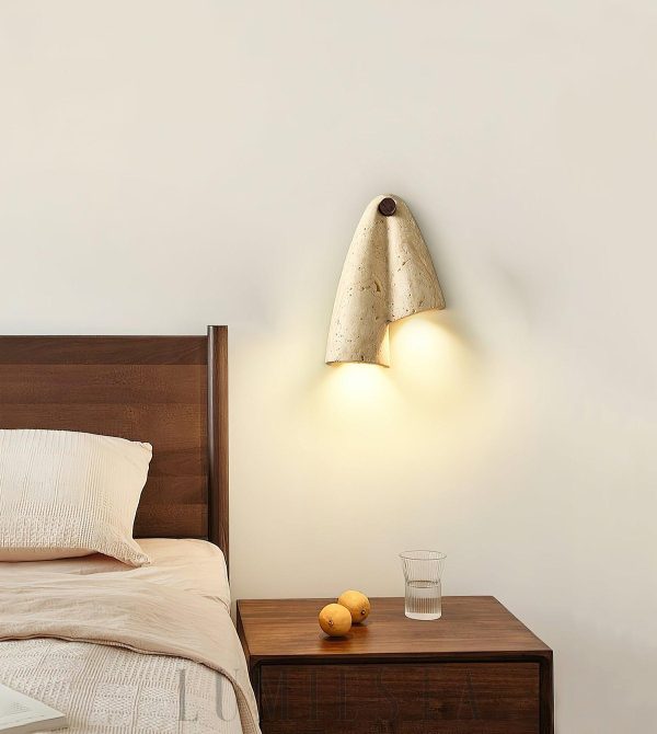 Pearlmont kinkiet z trawertynu beżowa, 2 punktowa, naturalny trawertyn, do sypialni