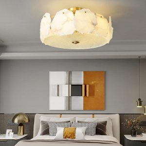 Artze - Lampa sufitowa z alabastru w nowoczesnym stylu, złoto-biała, Ø45/60cm