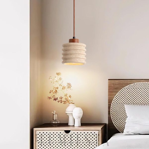 Lampa wisząca Candeeiro Column z travertynu i drewna 12cm