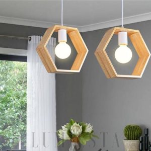 Nowoczesna lampa wisząca trójkątna z drewna