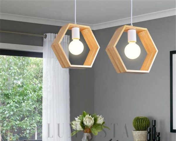 Nowoczesna lampa wisząca trójkątna z drewna