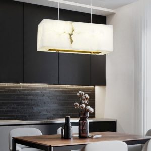 Eaton - Alabastrowa lampa prostokątna, mosiądz/biel