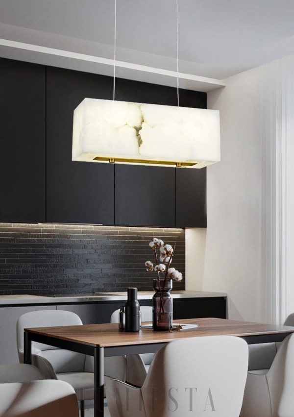 Eaton - Alabastrowa lampa prostokątna, mosiądz/biel