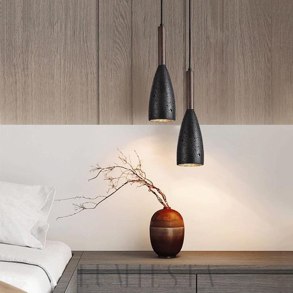 Keswick - Lampa wisząca z naturalnego trawertynu i drewna, 1-puntkowa, Ø10x27cm