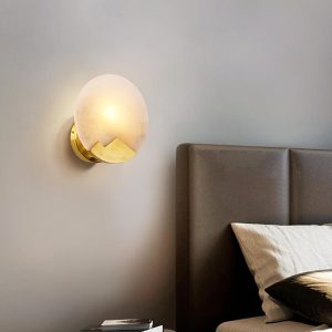 Everest - Mosiężna lampa ścienna, klosz alabastrowy 20/26cm