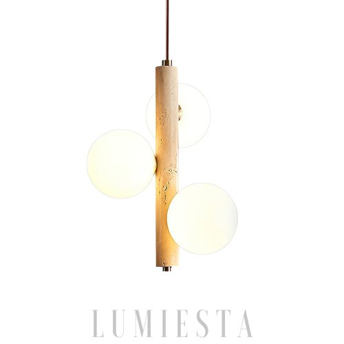 Lampa wisząca trawertynowa kuliste klosze 25 cm beżowa