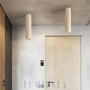 Punna - Cylindryczna lampa sufitowa Wabi Sabi, naturalny trawertyn beżowy, Ø6.5cm