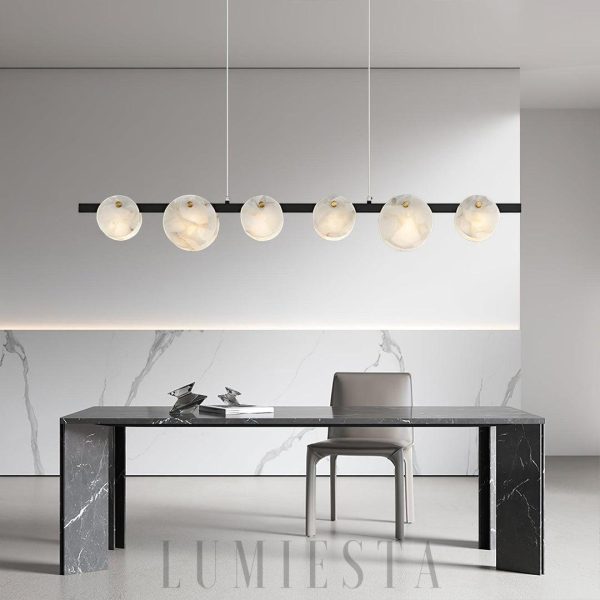 Trinidad - Lampa wisząca z alabastru - Biało-złota - Żyrandol 100/120cm