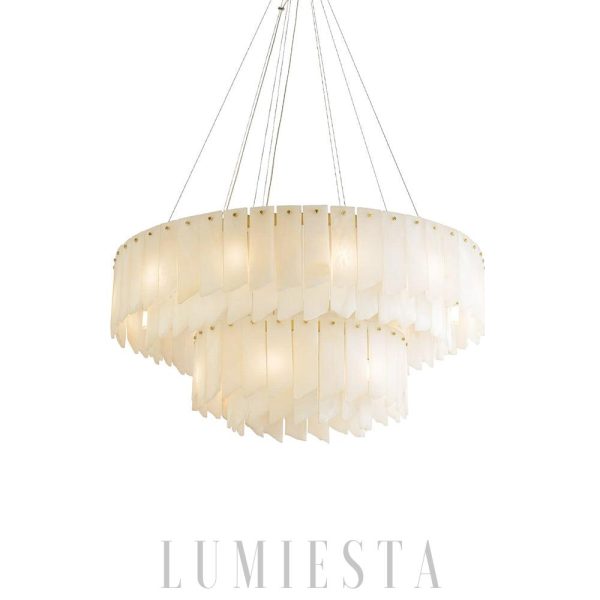 Piccadilly - Żyrandol kaskadowy z alabastru, mosiądz, biały, Ø 57,65,80,95,100,120 cm