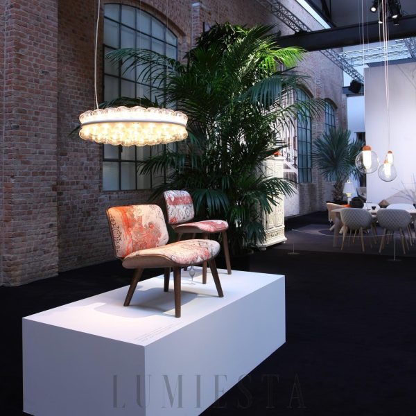 Lampa wisząca okrągła z podświetleniem LED w białym kolorze