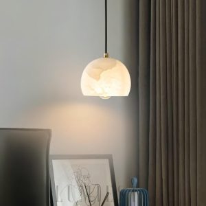 Viela Elegancka półokrągła lampa z alabastru, biało-złota