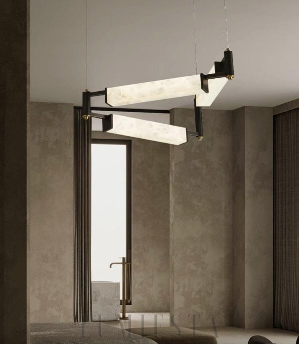 Nowoczesny czarny żyrandol Alabaster 78cm mosiądz biały