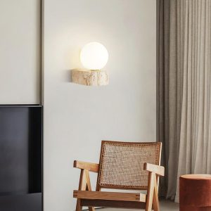 Lampa ścienna trawertynowa szklana kula beżowa 10cm 15cm