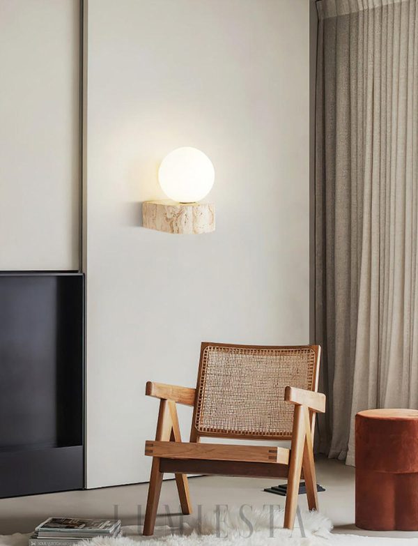 Lampa ścienna trawertynowa szklana kula beżowa 10cm 15cm