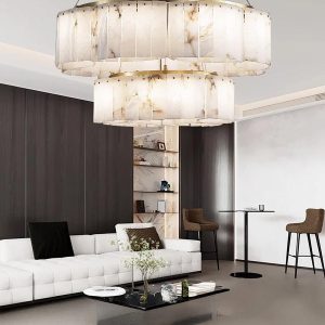 Concha - Kaskadowy żyrandol z alabastru, biało-złoty, Ø 56,66,86,96,116 cm - do salonu