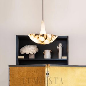 Pollena - Lampa wisząca z naturalnego alabastru, złota, Ø50/70cm