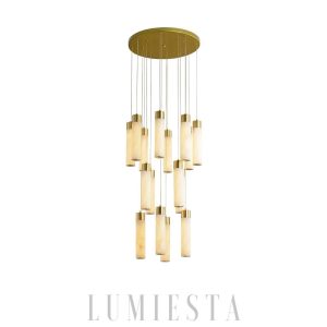 Benito - Mosiężna lampa wisząca Alabaster - kaskadowa