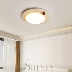 Travertynowy okrągły plafon sufitowy 58cm beżowy przytulny