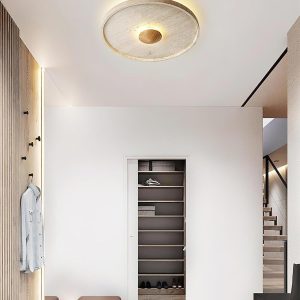 Lampa sufitowa dysk travertyn z drewnianym środkiem 42cm