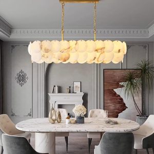 Konnicha - Elegancki żyrandol do jadalni z alabastru - Złoto-biały - Długość 100/120cm