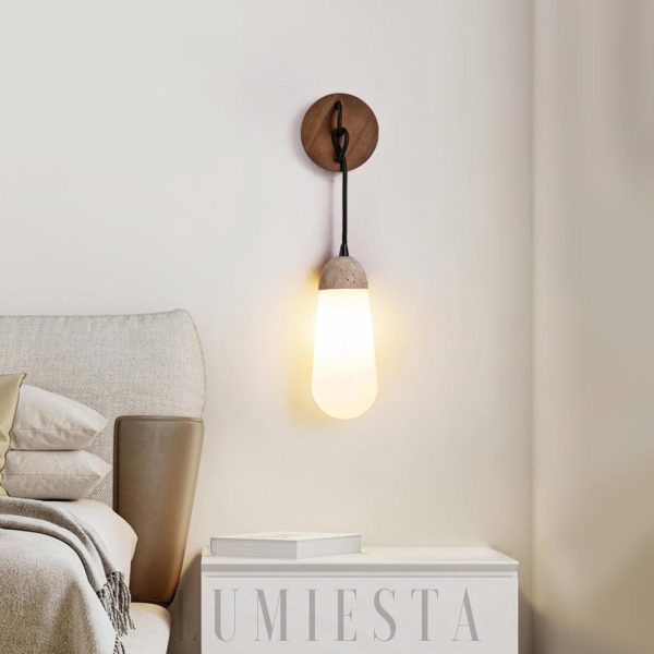 Nowoczesny kinkiet travertynowy łezka beżowy 8cm 20cm