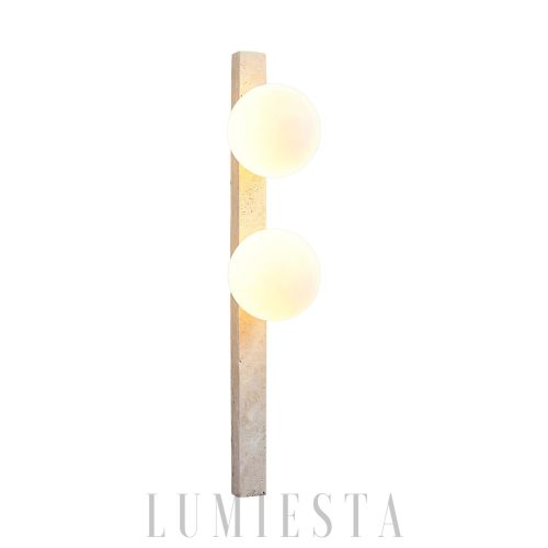 Verty - Pionowy kinkiet trawertynowy z kulistymi kloszami 95 cm