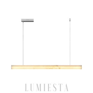 Liner - Nowoczesna podłużna lampa wisząca alabastrowa 100/120 cm, złoto-biała, żyrandol nad stół