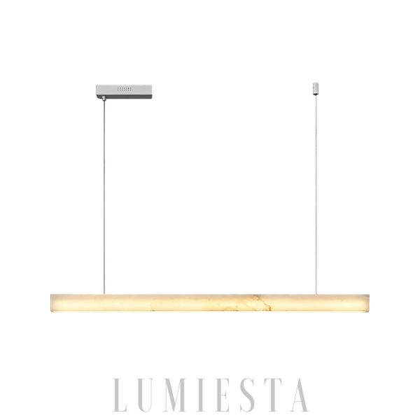 Liner - Nowoczesna podłużna lampa wisząca alabastrowa 100/120 cm, złoto-biała, żyrandol nad stół